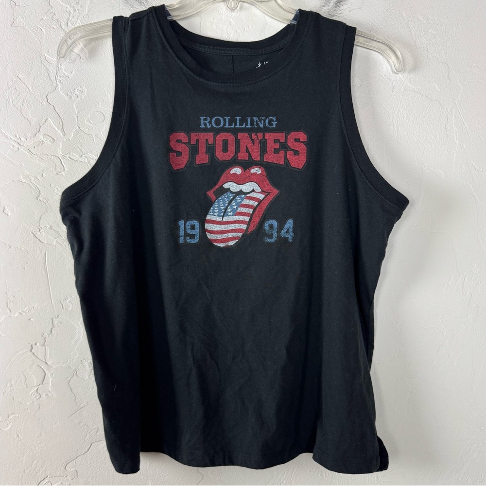 Life Clothing Co Rolling Stones Tank Top Tee Shirt‎ Knit Black Big Logo Cotton